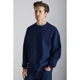 Grimelange Stephan Erkek Yumuşacık Kumaşlı organik Pamuklu Oversize Fit Yuvarlak Yakalı Lacivert Sweatshirt - 2XL