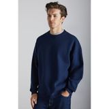 GRIMELANGE Stephan Erkek Yumuşacık Kumaşlı organik Pamuklu Oversize Fit Yuvarlak Yakalı Lacivert Sweatshirt