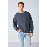Grimelange Stephan Erkek Yumuşacık Kumaşlı Organik Pamuklu Oversize Fit Yuvarlak Yakalı Sweatshirt, Antrasit, XL