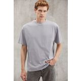 Grimelange Sterlıng Erkek Oversize Fit Yagmur Damlacıklı Görüntülü Özel Dokulu Gri T-Shirt