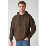 Grimelange Steve Erkek Yumusaçık Kumaşlı Kordonlu Oversize Kapüşonlu Kanguru Cepli Kahverengi Sweatshirt