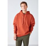 GRIMELANGE Steve Erkek Yumusaçık Kumaşlı Kordonlu Oversize Kapüşonlu Kanguru Cepli Kiremit Rengi Sweatshirt