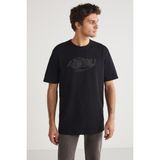 Grimelange STEVEN Erkek Bisiklet Yaka %100 Pamuk Taş İşlemeli Siyah T-Shirt - 2XL