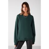 GRIMELANGE Susana Kadın Bisiklet Yaka Içi Polarlı Oversize Fit Basic Koyu Yeşil Sweatshirt
