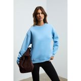GRIMELANGE SUSANA Kadın Bisiklet Yaka İçi Polarlı Oversize Fit Basic Mavi Sweatshirt