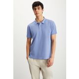 GRIMELANGE Tarnex Erkek %100 Pamuk Kısa Kollu Regular Fit Mavi Polo Yaka T-shirt