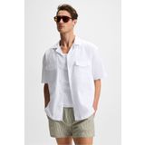 GRIMELANGE TERO Erkek %100 Pamuk Apaj Yaka Kısa Kollu Flamlı Oxford Comfort Fit Hawaii Beyaz Gömlek