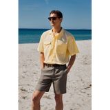 GRIMELANGE TERO Erkek %100 Pamuk Apaj Yaka Kısa Kollu Flamlı Oxford Comfort Fit Hawaii Sarı Gömlek