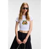 Grimelange TESSIRA Kadın %100 Pamuk Bisiklet Yaka Baskılı Slim Fit Beyaz T-Shirt - XL