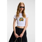GRIMELANGE TESSIRA Kadın %100 Pamuk Bisiklet Yaka Baskılı Slim Fit Beyaz T-Shirt