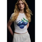 GRIMELANGE TIVAT Kadın Yumuşak Ve Esnek Kumaşlı Baskı Detaylı Yuvarlak Yakalı Kısa Kol Beyaz T-Shirt