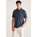 Grimelange Toby Erkek Polo Keten Görünümlü Tiril Tiril Kumaşlı Lacivert Polo Yaka T-Shirt
