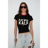 GRIMELANGE TOMRIS Kadın Yumuşak Ve Esnek Kumaşlı Organik Pamuklu Dünya Kupasına Özel Baskılı Siyah T-Shirt