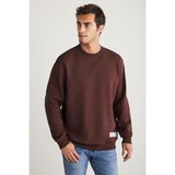 GRIMELANGE TRAVIS Erkek Organik Kumaşlı Yumuşacık Regular Fit Yuvarlak Yakalı Kahverengi Sweatshirt