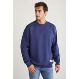 Grimelange Travis Erkek Organik Kumaşlı Yumuşacık Regular Fit Yuvarlak Yakalı Lacivert Sweatshirt, XL