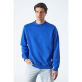 GRIMELANGE Travıs Erkek Yumuşacık Kumaşlı Regular Fit Yuvarlak Yakalı Saks Mavi Sweatshirt