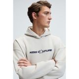Grimelange TRUETT Erkek Kapüşonlu Kanguru Cepli Önü Ve Sırtı Baskılı Oversize Gri Sweatshirt - XL