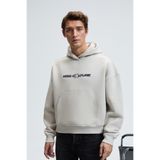 GRIMELANGE TRUETT Erkek Kapüşonlu Kanguru Cepli Önü Ve Sırtı Baskılı Oversize Gri Sweatshirt