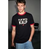 Grimelange Tulgen Erkek %100 Organik Pamuklu Kontrast Yakalı Dünya Kupasına Özel Baskılı Siyah T-Shirt - XL