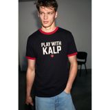 GRIMELANGE TULGEN Erkek %100 Organik Pamuklu Kontrast Yakalı Dünya Kupasına Özel Baskılı Siyah T-Shirt