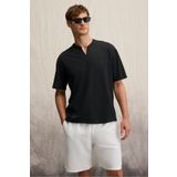 GRIMELANGE TUOMO Erkek Hakim Yaka Kısa Patlı Kısa Kollu Relaxed Fit Siyah T-Shirt