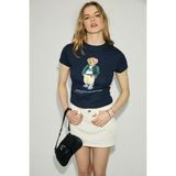 GRIMELANGE UDINNES Kadın Yumuşak Esnek Kumaşlı Baskı Detaylı Slim Fit Lacivert T-Shirt