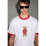 GRIMELANGE ULGEN Erkek %100 Organik Pamuklu Kontrast Yakalı Dünya Kupasına Özel Baskılı Beyaz T-Shirt