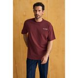 Grimelange Valeron Erkek %100 Organik Pamuklu Yuvarlak Yakalı Baskı Detaylı Regular Fit Bordo T-Shirt - 2XL