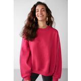 Grimelange Vaneltina Kadın Bisiklet Yaka Içi Polarlı Oversize Fit Basic Pembe Sweatshirt