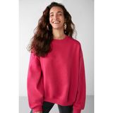 Grimelange Vaneltina Kadın Bisiklet Yaka İçi Polarlı Oversize Fit Basic Sweatshirt, Pembe, XL