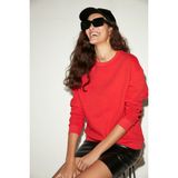 GRIMELANGE Vaneltına Kadın Içi Polarlı 3 Iplik Organik Pamuk Oversize Basic Bisiklet Yaka Kırmızı Sweatshirt