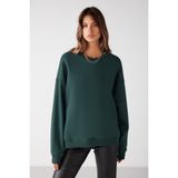 Grimelange Vaneltına Kadın Içi Polarlı 3 Iplik Organik Pamuk Oversize Basic Bisiklet Yaka Koyu Yeşil Sweatshirt - XS