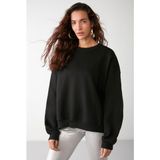 GRIMELANGE Vaneltına Kadın Içi Polarlı 3 Iplik Organik Pamuk Oversize Basic Bisiklet Yaka Siyah Sweatshirt