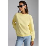 Grimelange Vaneltina Kadın İçi Polarlı 3 İplik Organik Pamuk Oversize Basic Bisiklet Yaka Sweatshirt, Sarı, XL