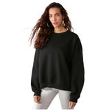 Grimelange Vaneltina Kadın İçi Polarlı 3 İplik Organik Pamuk Oversize Basic Bisiklet Yaka Sweatshirt, Siyah, XL