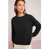 Grimelange Vaneltina Kadın İçi Polarlı 3 İplik Organik Pamuk Oversize Basic Bisiklet Yaka Sweatshirt, Siyah, XS