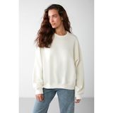 Grimelange Vaneltina Kadın İçi Polarlı 3 İplik Organik Pamuk Oversize Basic Bisiklet Yaka Sweatshirt, Vanilya, XL