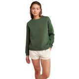 Grimelange Vaneltina Kadın İçi Polarlı 3 İplik Organik Pamuk Oversize Basic Bisiklet Yaka Sweatshirt, Yeşil, XS