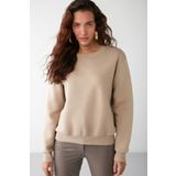 GRIMELANGE Vaneltına Kadın Içi Polarlı 3 Iplik Organik Pamuk Oversize Basic Bisiklet Yaka Vizon Sweatshirt