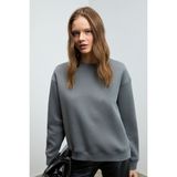 Grimelange VANELTINA Kadın Organik Pamuklu Yumuşacık İçi Polarlı Yuvarlak yakalı Gri Sweatshirt - XL