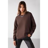 Grimelange Vaneltına Kadın Organik Pamuklu Yumuşacık Içi Polarlı Yuvarlak Yakalı Kahverengi Sweatshirt - XS - 0-Kahverengi