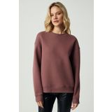Grimelange Vaneltına Kadın Organik Pamuklu Yumuşacık Içi Polarlı Yuvarlak Yakalı Mürdüm Sweatshirt