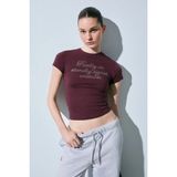 Grimelange VANYROSE Kadın Slim Fit Bordo T-Shirt %100 Pamuk Kısa Kol Günlük Stil