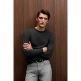 Grimelange VAREX Erkek Yuvarlak Yaka Basic Slim Fit Triko Antrasit Kazak - XL
