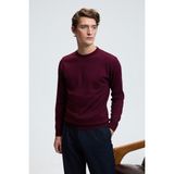 Grimelange VAREX Erkek Yuvarlak Yaka Basic Slim Fit Triko Bordo Kazak - 2XL