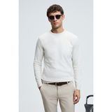 Grimelange VAREX Erkek Yuvarlak Yaka Basic Slim Fit Triko Ekru Kazak - 2XL