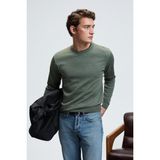 Grimelange VAREX Erkek Yuvarlak Yaka Basic Slim Fit Triko Haki Kazak - 2XL