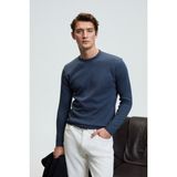Grimelange VAREX Erkek Yuvarlak Yaka Basic Slim Fit Triko Mavi Kazak - 2XL