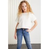 Grimelange Verena Kız Çocuk %100 Pamuk Double Kol Süs Etiketli Beyaz T-shirt - 7 - 8 Yaş