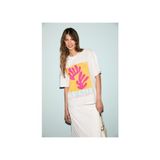 Grimelange VEYMIRA Kadın %100 Pamuk Bisiklet Yaka Kısa Kollu Oversize Fit Beyaz / Desenli T-Shirt - Çok Renkli